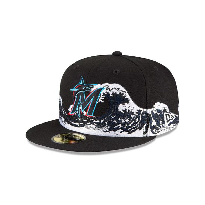 MLB Miami Marlins Wave 59Fifty Fitted (GZG5736) - Black New Era Caps